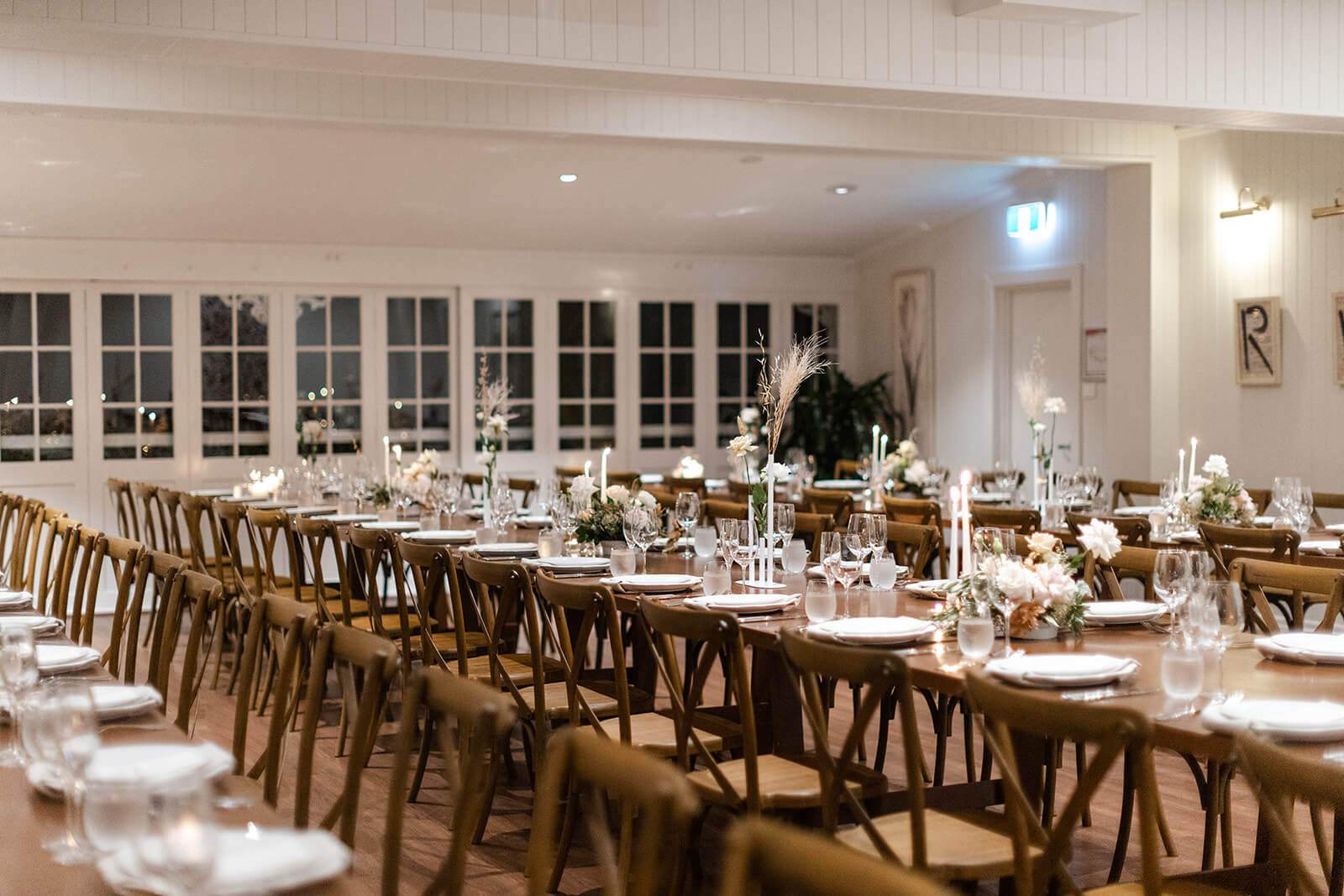 Table and chairs arranged inside the Rosewood Room for a private event at Hillstone St Lucia, Brisbane.