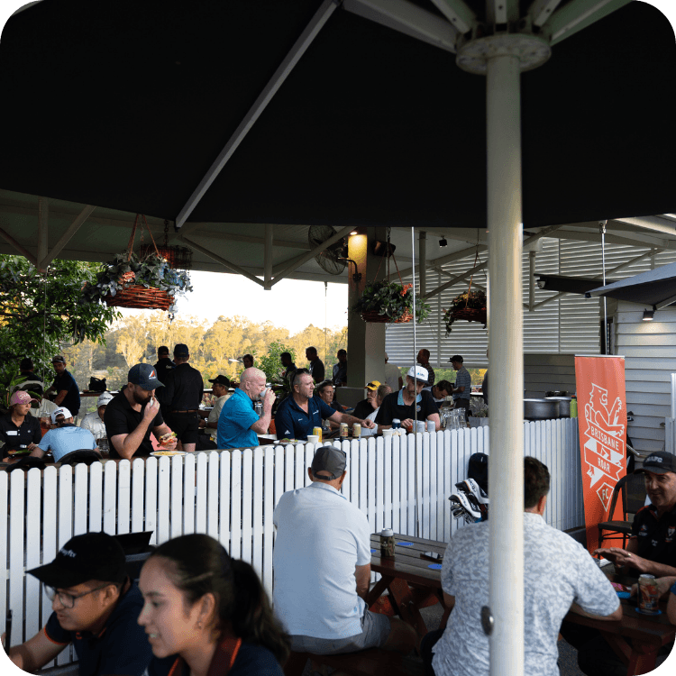 People gathering in the Pavilion area at Hundred Acre Bar in Brisbane.