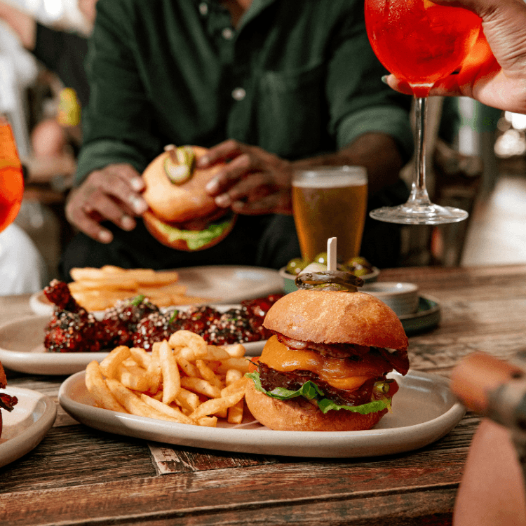 Beef burger and chips at Hundred Acre Bar in St Lucia