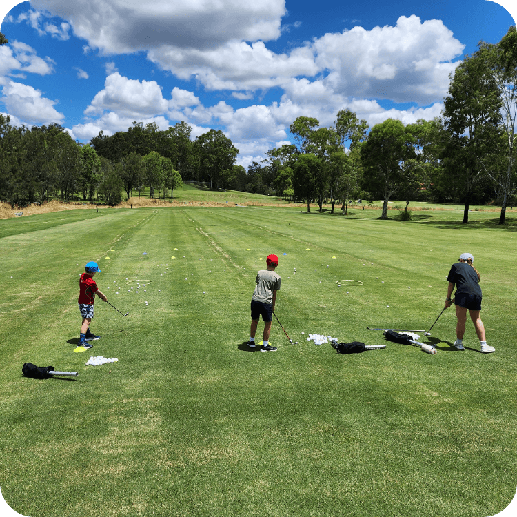 Three kids at golf lessons in Brisbane