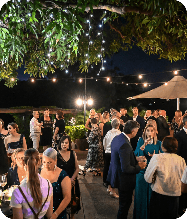 People gathered outside at a university ball venue in Brisbane