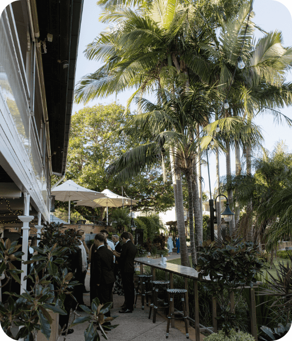 People gathered outside at a private events venue in Brisbane