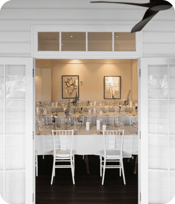 Private dining space at a venue in Brisbane set up with tables and chairs