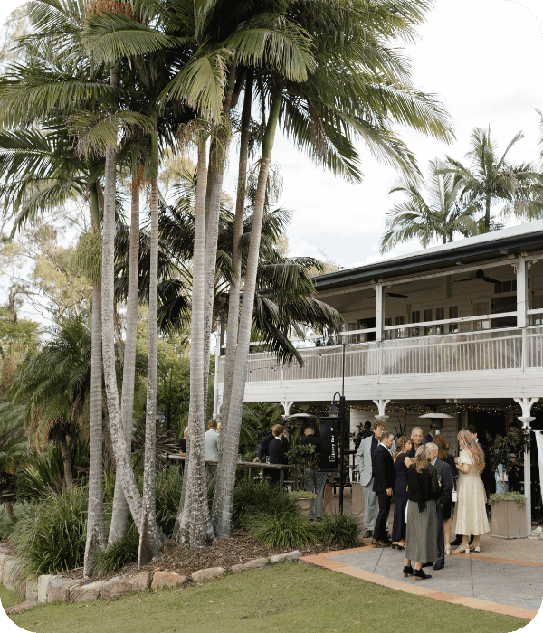 People gathered outside a wake venue in Brisbane